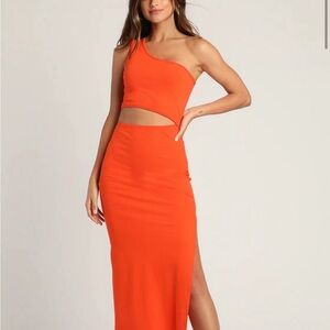 LULUS orange ribbed one shoulder cutout midi dress size large